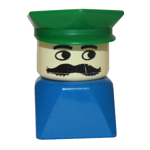 Lego Duplo 2 x 2 x 2 Figure Brick Early, Police Hat Green, Moustache Print / Blue
