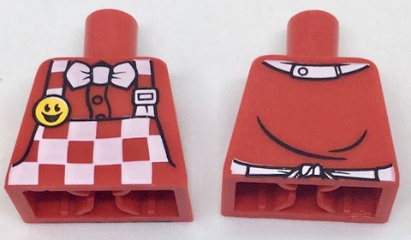 Lego Torso Checkered Apron and White Bow Tie, Bright Light Orange Smiley Face Button Pattern