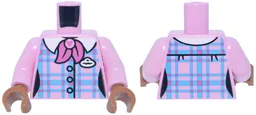 Torso Female Medium Azure and Dark Pink Plaid Shirt, Ascot and Mickey Mouse Clasp, White Collar and Badge Pattern / Bright Pink Arms / Sienna Hands / Bright Pink