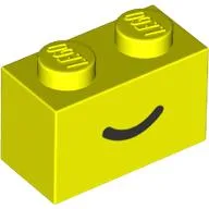 Brick 1 x 2 with Black Curved Line / Smile Print / Vibrant Yellow