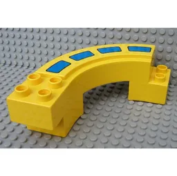 Duplo Road Section, Curve with Blue Stripes Print / Yellow