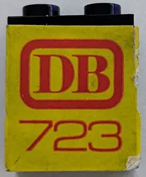 Stickered Assembly 2 x 1 x 2 with Red 'DB 723' on Yellow Background Pattern (Sticker) - Set 723-2