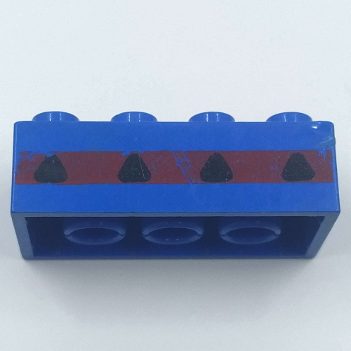 Lego Brick 2 x 4 with Slotted Bottom Tubes with 4 Plane Windows in Thin Red Stripe Print / Blue