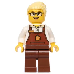 Barista, Woman, White Torso, Reddish Brown Apron, Bright Light Yellow Hair