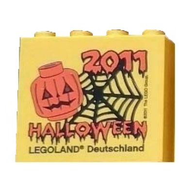 Lego Brick 2 x 4 x 3 with 'LEGOLAND Deutschland HALLOWEEN 2011' Print / Yellow