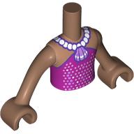 Lego Minidoll Torso Girl with Medium Brown Arms and Hands with Dark Blue Jacket, Bright Light Blue/Bright Pink/Bright Light Yellow Flowers, Zipper print / Medium Brown