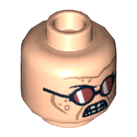 Lego Minifig Head Dr Octopus (Doc Ock), Dual Sided, Red Sunglasses / Red Lenses Flapped Up Print [Hollow Stud] / Light Nougat