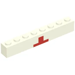 Brick 1 x 8 with Red Cross Upper Half Print / White