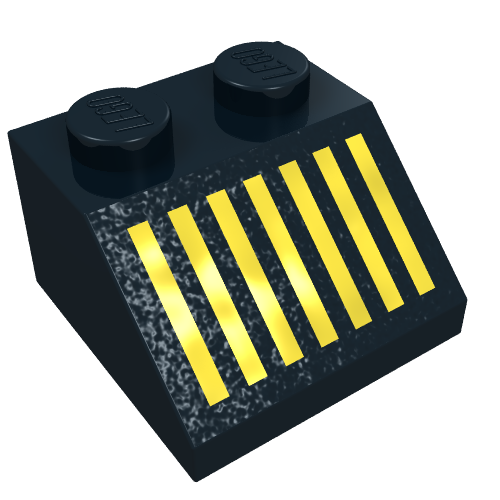 Lego Brick Sloped 45° 2 x 2 with Yellow Grill Print / Black