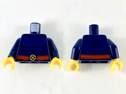 Torso Bare Chest with Muscles Outline and Red Belt with X-Men Logo Belt Buckle Pattern / Dark Blue Arms / Bright Light Orange Hands