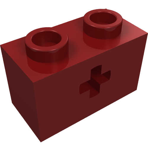 Lego Technic Brick 1 x 2 with Axle Hole Type 1 [+ Opening] and Bottom Ridges / Dark Red