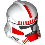 Lego Helmet Clone Trooper Phase 2, Closed Front, Holes for Visor with Black Visor, Red Markings print / White