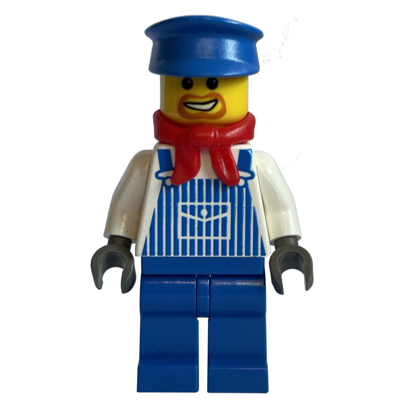 Lego Train Machinist - White Torso, Blue Overall, Blue Hat, Red Scarf