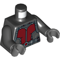 Lego Torso Jumpsuit with Dark Red Panel, Silver Belt Print, Black Arms, Dark Bluish Gray Hands / Black