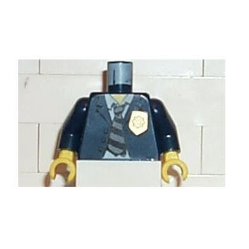 Lego Torso Police Suit with Gold Badge and Striped Tie Print, Dark Blue Arms, Yellow Hands / Dark Blue