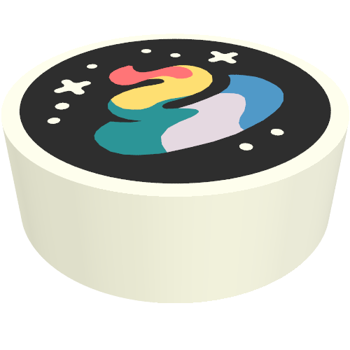 Lego Tile Round 1 x 1 with Rainbow Poop/Turd, Stars print / White