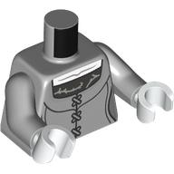 Lego Torso, Tunic, Black Undershirt, White Collar print, Light Bluish Gray Arms, White Hands / Light Bluish Gray