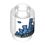 Lego Brick Round 1 x 1 Open Stud with Kandor City print / Trans-Clear