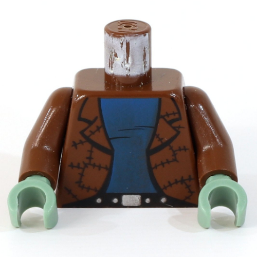 Lego Torso Jacket, Patchwork, with Blue T-shirt Print (Frankenstein), Brown Arms, Sand Green Hands / Brown