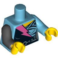 Lego Torso, Odd Arms, Black Wrap Dress with Belt and Dark Pink Lightning Bolt Print, Left Medium Azure Arm, Right Black Arm, Yellow Hands / Medium Azure