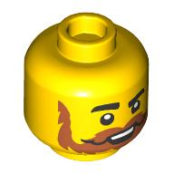 Lego Minifig Head, Raised Thick Eyebrow, Dark Orange Moustache and Beard, Open Mouth Print / Yellow
