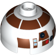 Lego Brick Round 2 x 2 Dome Top, Hollow Stud with Reddish Brown Astromech Droid Print (R7-D4) / White