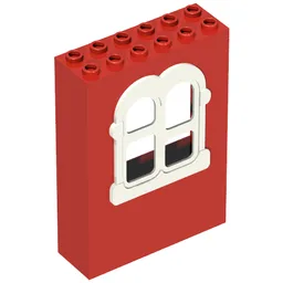 Fabuland, Building, 2 x 6 x 7 with Window, Rectangular White / Red