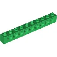 Technic Brick 1 x 10 [9 Pin Holes] / Green