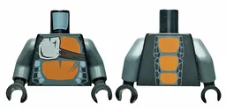 Torso Ninjago Snake with Silver Badge and Orange Scales Pattern (Skalidor) / Dark Bluish Gray Arms / Black Hands