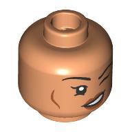 Lego Minifig Head Halfling Druid, Thin Black Eyebrows, Peach Lips, Lopsided Smile, Wink/Smirk / Nougat