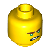 Lego Minifig Head Lloyd, Reddish Brown Eyebrows, Green Eyes, Lopsided Open Mouth Grin / Gritted Teeth Print / Yellow