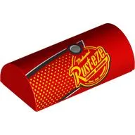 Brick Curved 2 x 4 Double, No Studs with Bright Light Orange Dots, Rust-eze Logo Print / Red