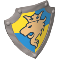 Lego Duplo Shield, Angled Triangle with Lion Looking Right and Crown on Yellow and Blue Background Print / Pearl Light Gray