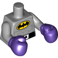 Lego Torso Muscles, Belt, and Batman Logo Print, Light Bluish Gray Arms, Dark Purple Boxing Gloves / Light Bluish Gray