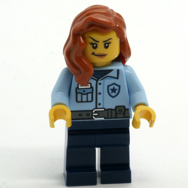 Lego Police Officer - Bright Light Blue Torso, Dark Blue Legs, Dark Orange Hair