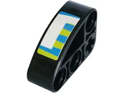 Technic, Liftarm, Modified L-Shape Quarter Ellipse Thick 2 x 3 with Dark Azure and Lime Stripes and White Partial Letter m Pattern (Sticker) - Set 42240