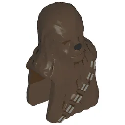 Minifig Head Special, Wookiee with Silver Bandolier / Black Nose Print / Brown