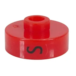Pen Bead, Round Short, Flat Edge with 'S', '5', 'X' Print / Red