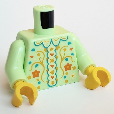 Lego 973c40h01pr9997 Torso Dress with Orange, Blue and Bright Light Yellow Flower Decorations Print, Yellowish Green Arms, Yellow Hands / Yellowish Green