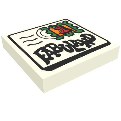 Lego Tile 2 x 2 with Fabuland Mail Envelope, Text and '1' Stamp Print / White