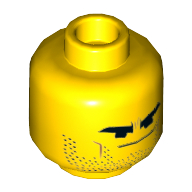 Lego Minifig Head Rex Dangervest, Dual Sided, Thick Eyebrows and Stubble, Closed Eyes Open Mouth / Smirk with Lowered Eyebrows Print [Hollow Stud] / Yellow