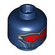 Lego Minifig Head, Sam Wilson, Face Mask, Red Visor, Covered Mouth / Smirk / Dark Blue