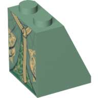 Lego Brick Sloped 65° 2 x 2 x 2 with Bottom Tube with Layered Dress with Dark Green Skirt and Gold Belt Print / Sand Green