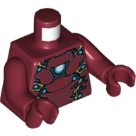 Lego Torso Armor with Gold Detailing, Light Blue/White Circle with Flat Top (Arc Reactor) Print (Iron Man), Dark Red Arms and Hands / Dark Red