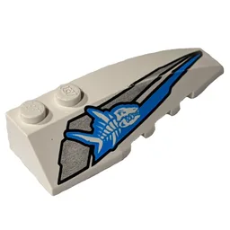 Brick Wedged, Curved 6 x 2 Right with Shark Skeleton Print / White