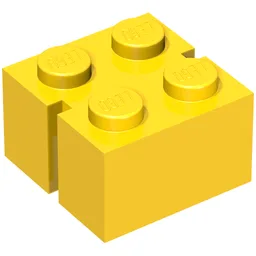 Brick 2 x 2 without Bottom Tubes, Slotted (with 2 slots, opposite) / Vintage Yellow