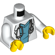 Lego Torso, Lab Coat, Medium Blue Shirt, Stethoscope print, White Arms, Yellow Hands