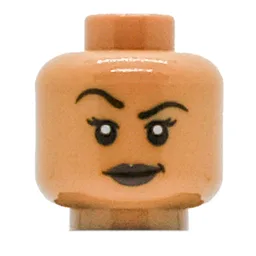 Minifig Head Vixen, Eyebrows, Eyelashes, Raised Right Eyebrow / Smirk Print / Medium Nougat
