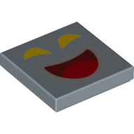 Lego Tile 2 x 2 with Yellow Eyes, Open Red Mouth, Laughing print / Sand Blue