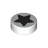 Tile Round 1 x 1 with Black Star Print / White